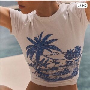 Zara White and Blue Graphic Tee